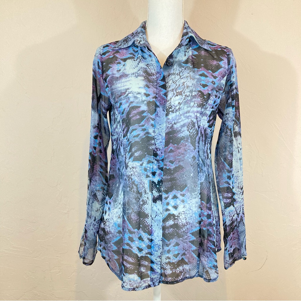 Cabi Python Snake Sheer Button Up Blouse